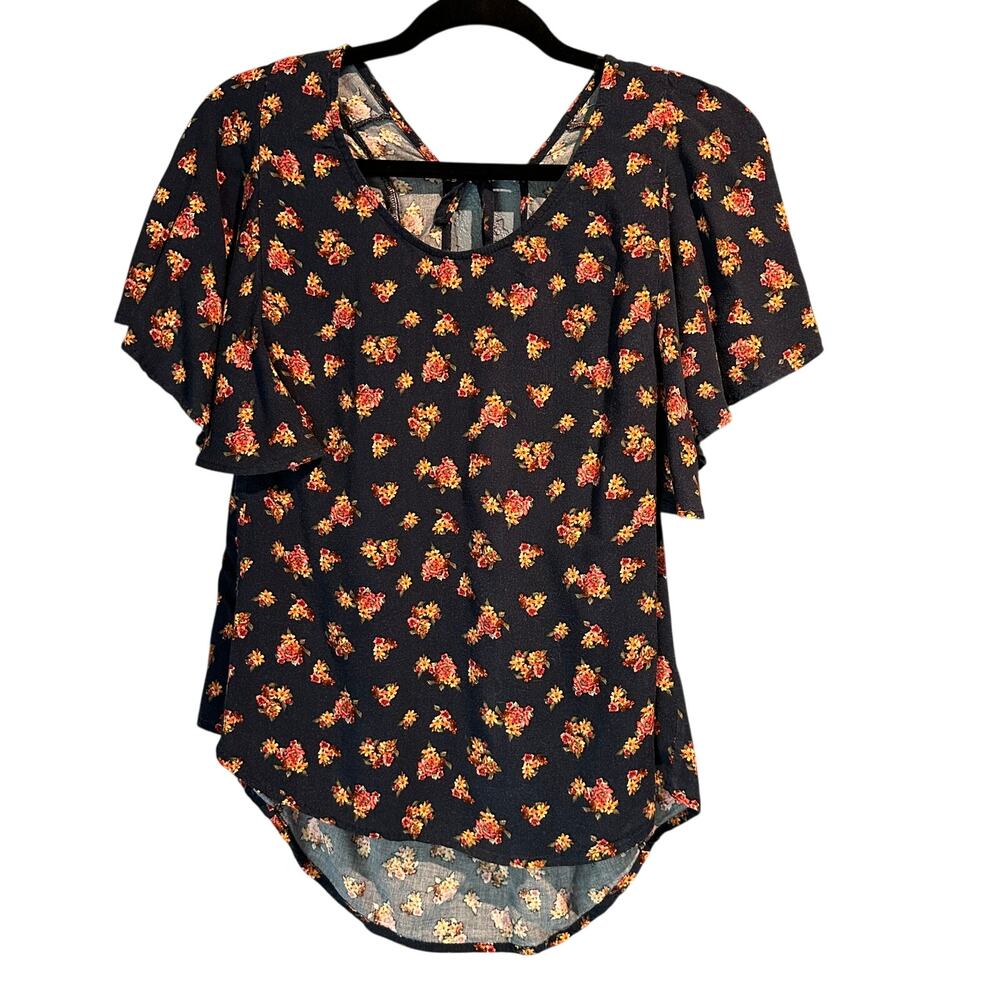 Xhilaration Size XXL Crop Short Flutter Sleeve Floral Blouse Cottage Boho